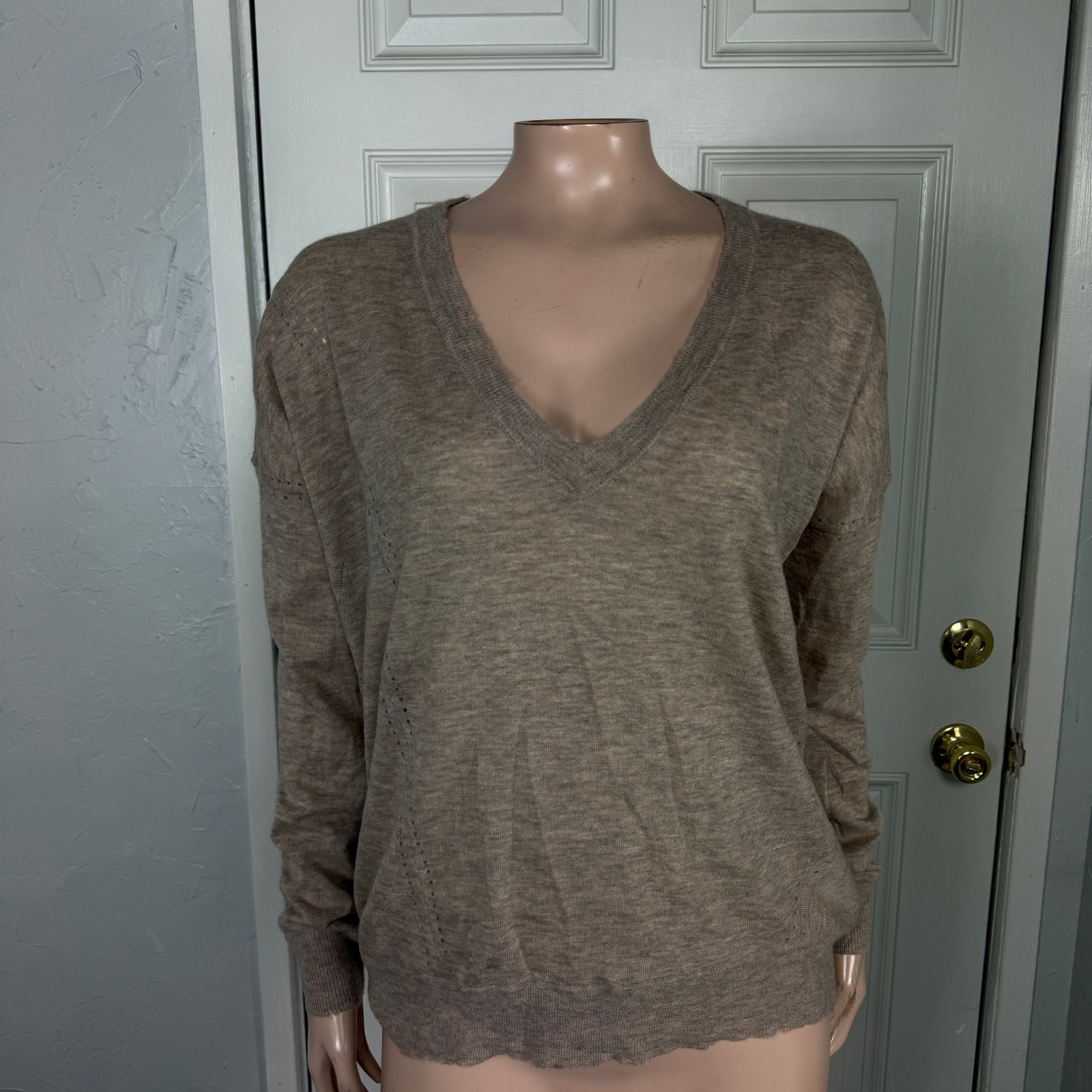 Zadig & Voltire Women's Sweater S V-Neck 100% Cashmere Knit Distressed Cp Pp20